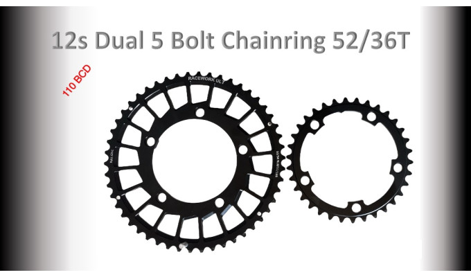 ROAD (52/36T) 110BCD 5 bolt 10/11/12s Round Spider Black RACEWORX Set